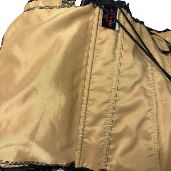 Corset Black Lace Overlay Bustier Top Sexy Steel Boned Body Shaper Womens Medium - Picture 10 of 14